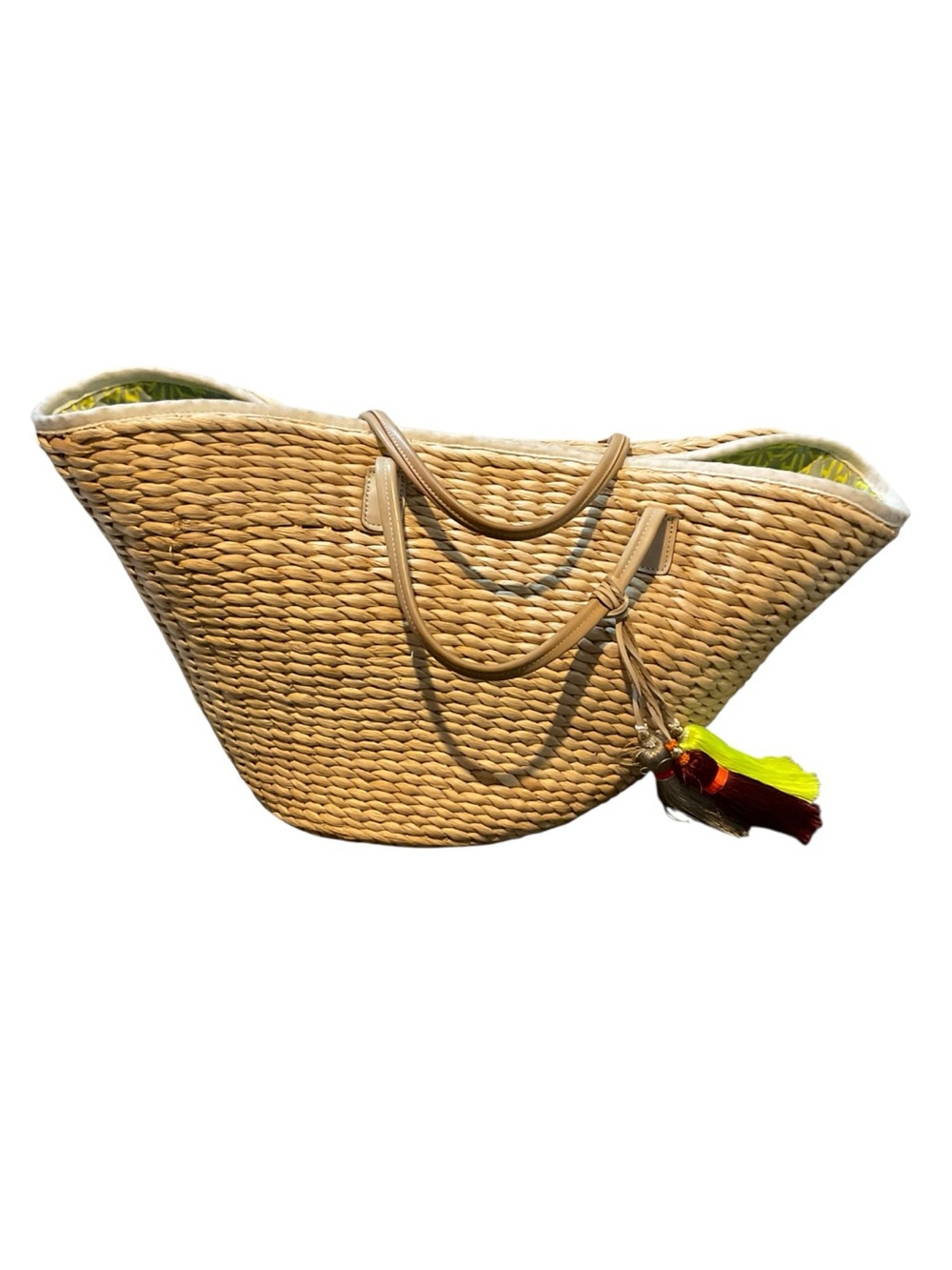 India Hicks Natural Straw Tote with Neon Yellow & Deep Red Tassel - Picture 2 of 16
